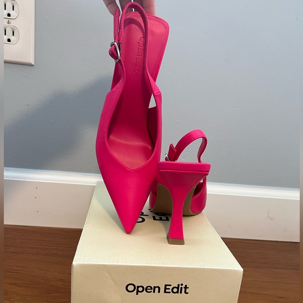 Open Edit Pink Slingback Closed Toe Heels